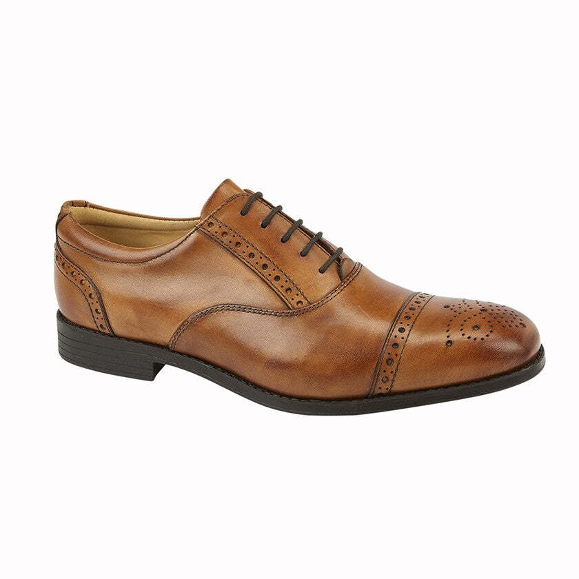 SAOLA Men TREDFLEX Tan Leather 5 Eye Straight Cap Brogue Oxford Rubber Sole