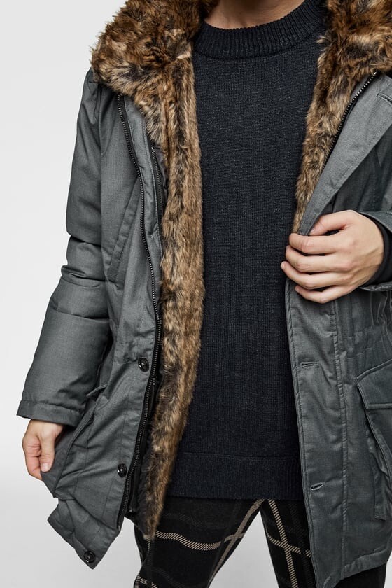 Parka Matelassée Zara Homme - Taille XXL (44), Gris Foncé, Occasion Très Bon état, Avec Capuche