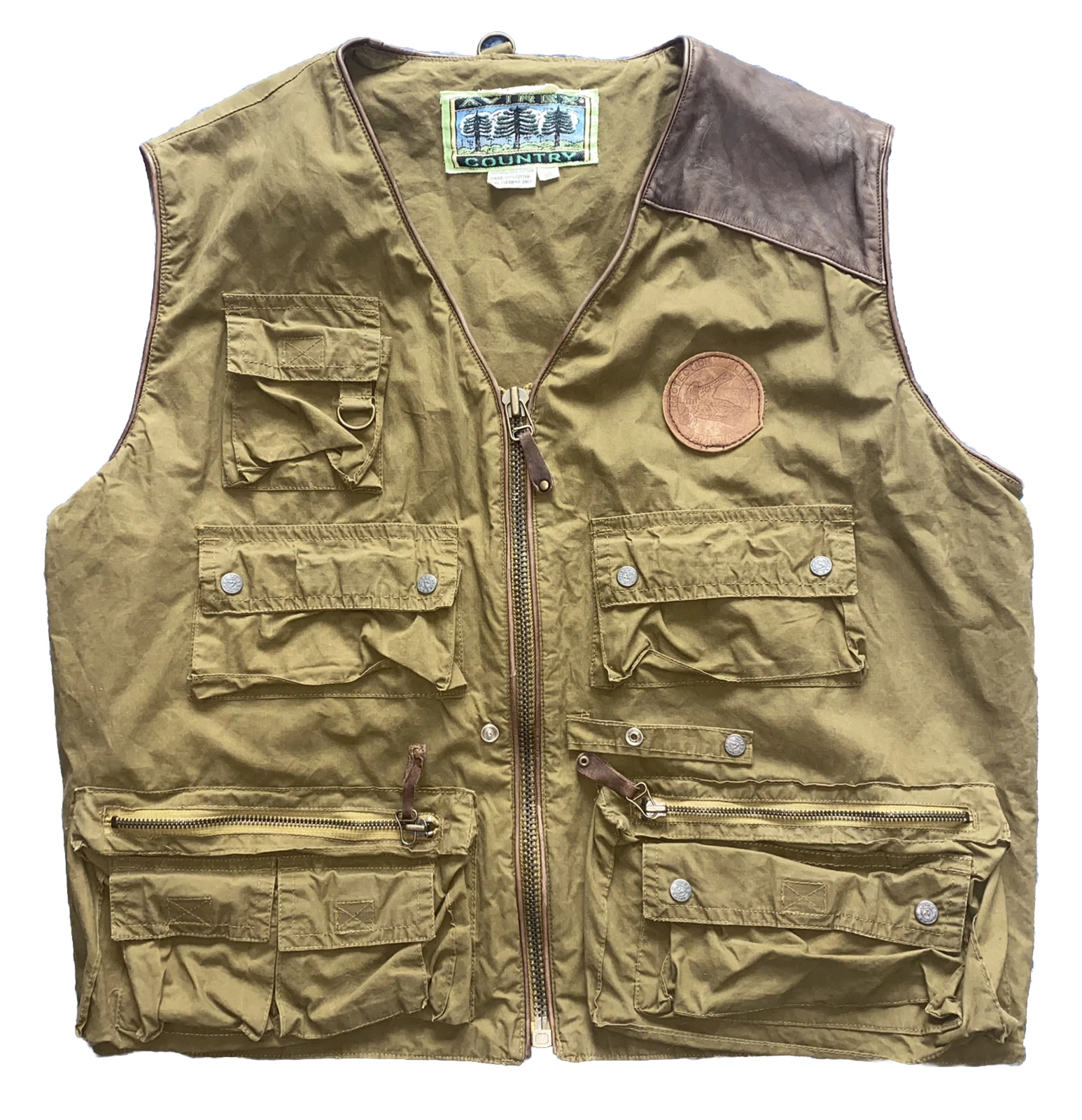 Vtg Avirex Country Utility Vest XL Olive Green Cotton AF Survival Graphic