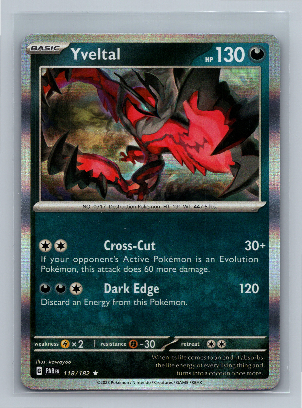 Yveltal 118/182 Holo Silver Rare SV04 Paradox Rift Pokemon Card TCG