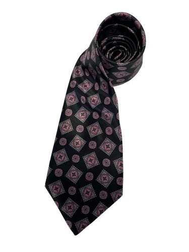 Male Tie Sz 56in by delmani Pink Gray Medallion on Black - Picture 4 of 11