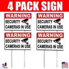4X WARNING SECURITY CAMERAS IN USE Coroplast Yard Sign Indoor Outdoor Stake