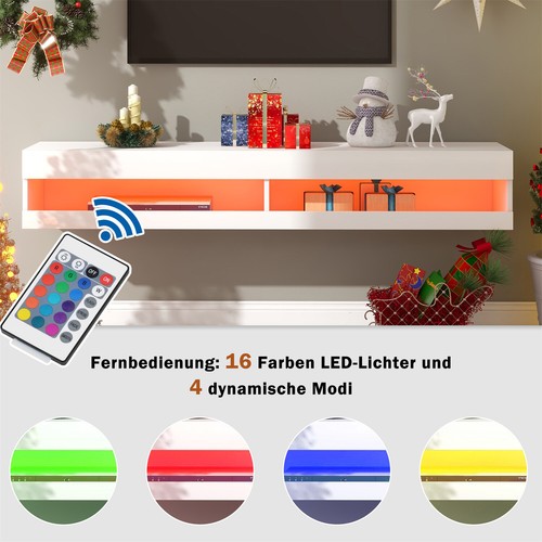 TV Lowboard Board LED Wohnwand Wohnzimmer Schrank hängend Fernsehschrank Weiß - Bild 4 von 10