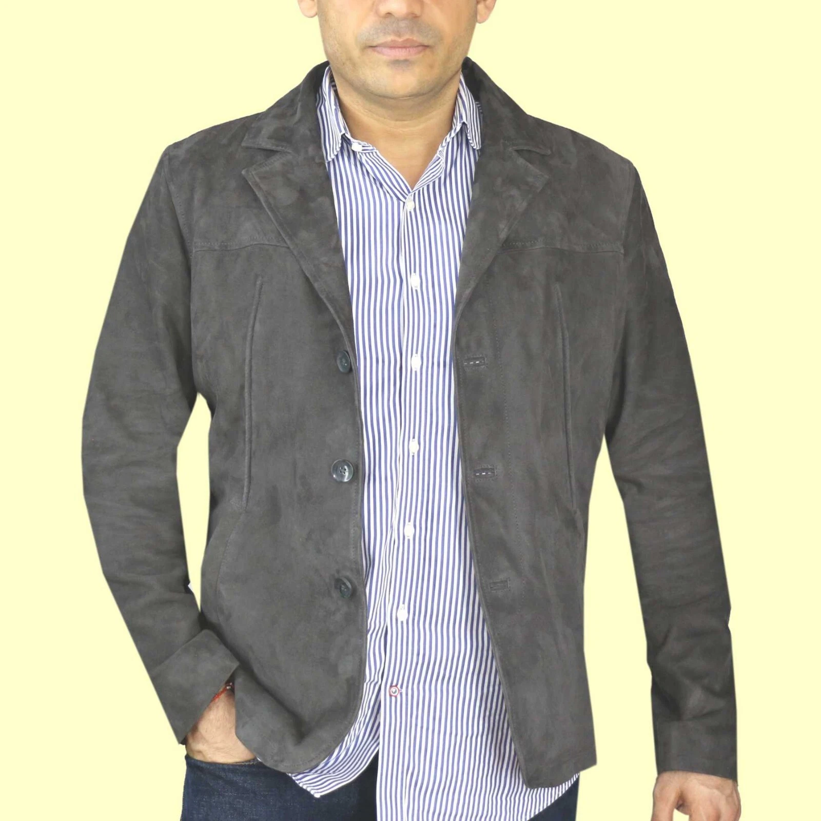 Men's Dark Grey Handmade Formal Jacket Western Designer Premium Suede Blazer