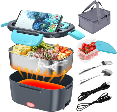 Electric Lunch Box, Food Warmer Heater 12V 24V 110V, 80W Faster Heated Lunch Box