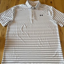 Under Armour Playoff Polo Shirt Mens L White Black Stripe Performance Golf