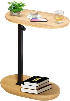 Verstellbarer Beistelltisch C-Form aus Bambusholz und Metall - Bild 1 von 4