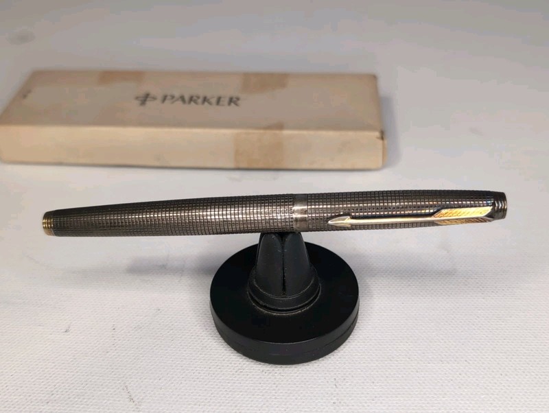 Vintage Parker 75 Cisele Sterling Silver Fountain Pen Flat Top 14K Nib Broad USA