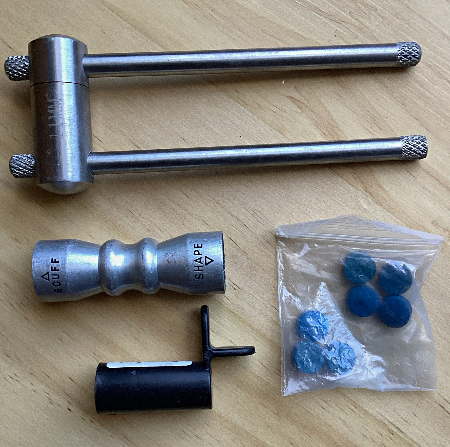 Dunno Snooker cue tip clamp, Cuetec Tip Shaper, 7 tips,  Dunns rest extension