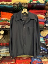 Vintage Towncraft Shirt Mens Medium Blue Solid Button Front Tapered No Iron 60s
