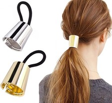Gothic Punk Metal Circle Hair Cuff Elastic Ties Ponytail Holder Rope 2 PCS