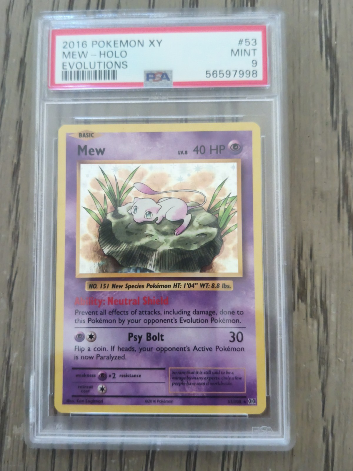 Pokemon 2016 XY Evolutions Mew Holo Rare 53/108 PSA 9