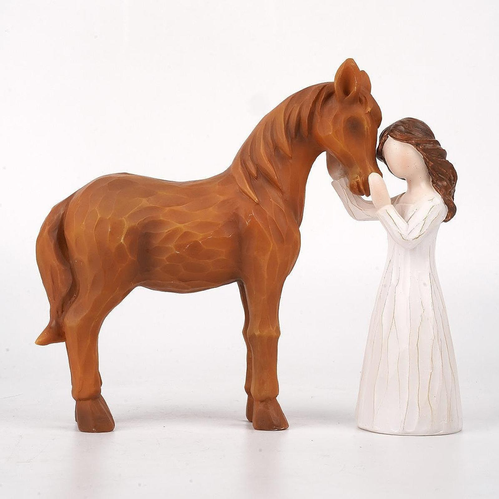 Girl Embraces Horse Figurine Girl and Horse Sculpture Artwork Centerpiece