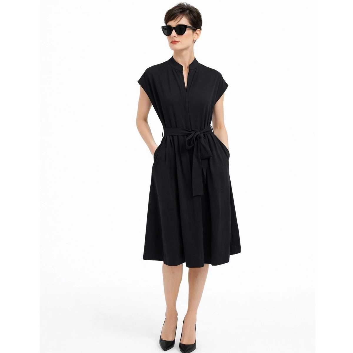41 Hawthorn Paris Knit Poplin Dress Women Size M Black NWT | eBay