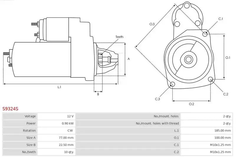 Starter motor Clockwise rotation S9324S AS-PL for HYUNDAI KIA