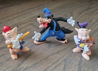 Lot of 3 1980s Bullyland Germany Disney Three Little Pigs Big Bad Wolf PVC Bully