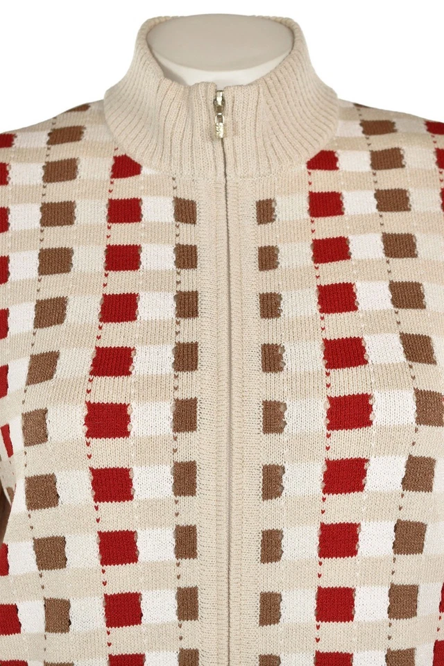 St. John Knits Twinset sz P - 2Pc Birch/Red Check 2Pc Cardigan & Top Sweater Set - Image 4 of 4