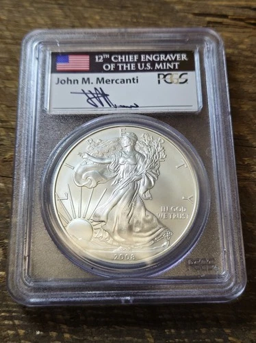 2008-W American Silver Eagle PCGS MS70 John Mercanti Signed