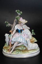 sch&ouml;ne alte Porzellanfigur M&auml;dchen mit Schafen u.1920 wohl Th&uuml;ringen, Sch&auml;ferin