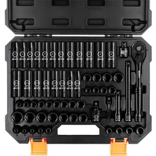 3/8" Drive Impact Socket Set, 59-Piece Standard Sae (5/16 To 3/4 Inch) And Metr