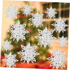 Snowflake Christmas Ornaments Paper Snowflakes Hanging 3D Snow 12PCS White