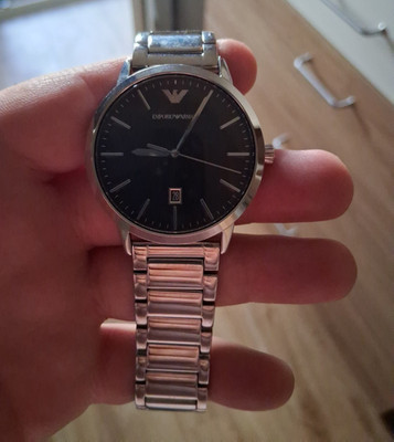 Emporio Armani Herren Armbanduhr Edelstahl Silber Schwarz Analog Datumsanzeige