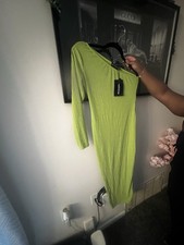 Mani re De Voir Green One-Shoulder Ribbed Knit Long Sleeve Jumpsuit S