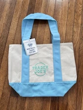 TRADER JOES Mini Canvas Tote Bag Spring 2025 Pastel BLUE NWT