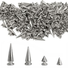 200 Sets Silver Cone Spikes Multiple Sizes Screw Back Studs Punk Rock Bullet ...