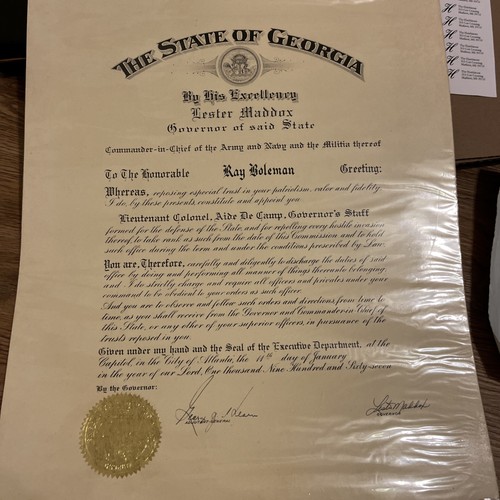 vintage 1967 GEORGIA GOVERNOR “LESTER MADDOX” HAND SIGNED PROCLAMATION autograph