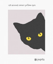 Cat Around Corner Yellow Eyes Needlepoint Kit or Canvas