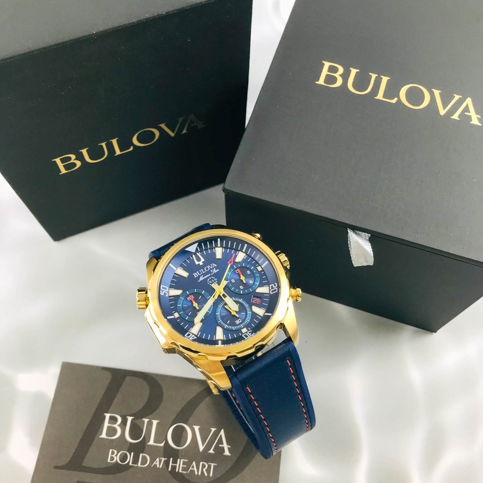 Bulova Marine Star 97B168 Blue Dial Chrono Silicone Strap Mens Quartz ...