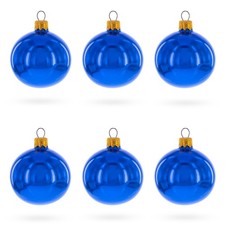 Set of 6 Glossy Blue Glass Ball Ornaments 2.4 Inches