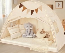 Twin Size Bed Tent Canopy, Kids Twin Size 78.7x 38.5 x 49.6IN Cream Castle