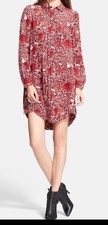 Tory Burch Ria Floral Long Sleeve Shift Shirt Dress Pleats Size 4 Silk