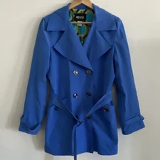 Metro Style Womens Blue Jacket Size 12 Lightweight Vintage Belted Colorful Liner