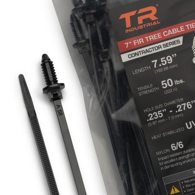 TR Industrial Contractor Series Fir Tree Heat-Stabilized UV Black Cable Ties, 7''