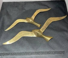 Vtg Set/2 Brass Seagulls Flying Birds Wall Hanging MCM Coastal Nautical India