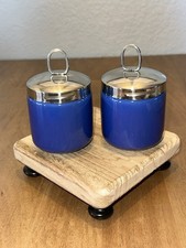 Vintage Cobalt Blue Egg Coddler with Metal Lids, Set of 2 