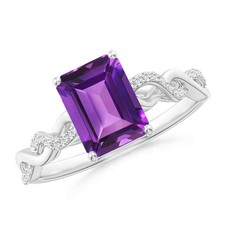 925 Silver Amethyst Gemstone Solitaire with Accents Prong Ring Jewelry