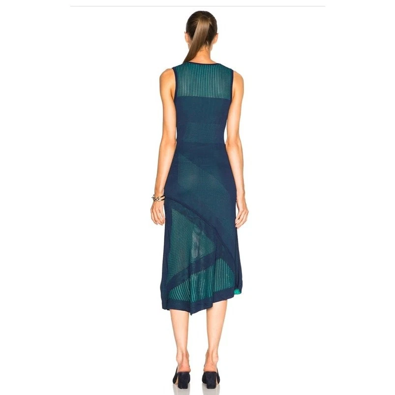 Maxi vestido reversible tejido viscosa sin título talla S azul marino verde encubrimiento vacaciones Foto 4 de 4