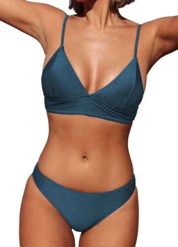 new: CUPSHE Women Bikini Set Solid Color Sexy Triangle Two Piece Swimsuit Small