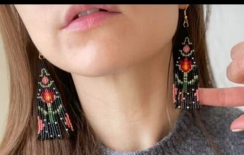 Tribal Ohrringe Indianer groß Boho American Rocailles Handarbeit Ohrring - Bild 3 von 8