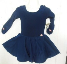 NWT 3/4 sleeve skirted leotard small ch navy rosebud trim dance class dress