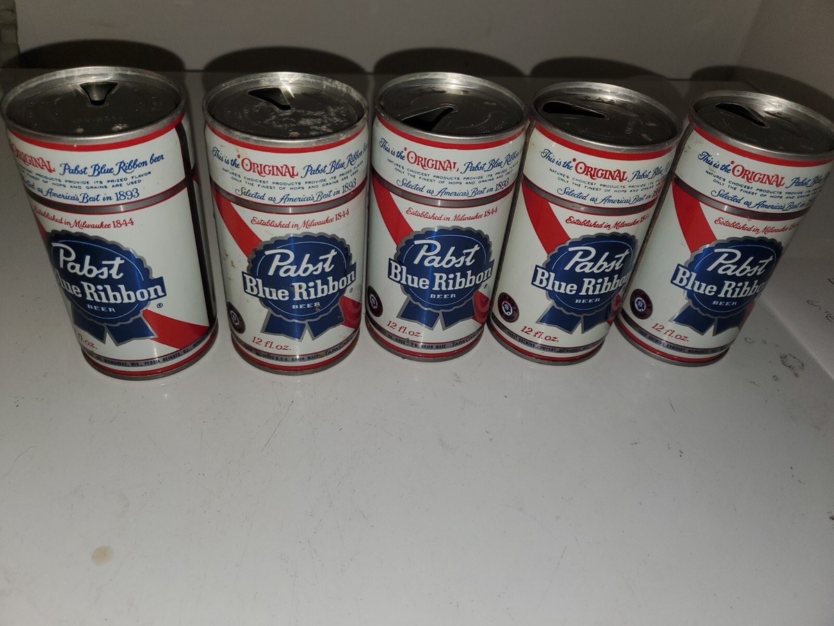Set of 5 Pabst Blue Ribbon Beer Cans Pbr 12oz Vintage Milwaukee