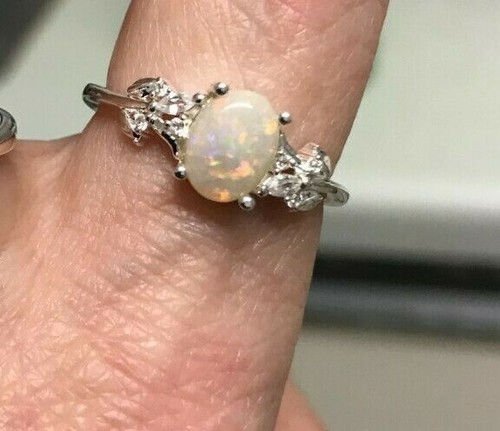 100% Genuine Coober Pedy Semi Black Opal & Zircon Sterling Silver Ring 0.93ct P - Picture 7 of 11