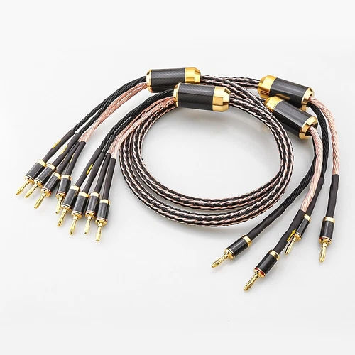 24 strand 7N OCC Bi-wire HIFI Speaker Cable Audio Bi Wiring Cables Banana Plug