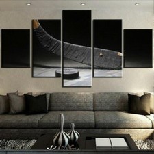 Ice Hockey Stick & Puck Sports Framed 5 Piece Canvas Wall Art Painting Wallpaper