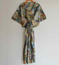 Indian 100% Cotton Long Kaftan Dress Blue Color Kimono Sleepwear Caftan Maxi