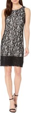Nine West OverLace Champagne Black Shift Dress Size 8 Sequin Stretchy NWT$99